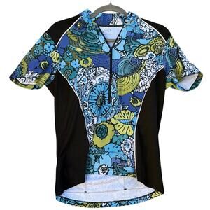Terry Y2K Cycling Jersey Short Sleeve Zip Top Blue Green Size M